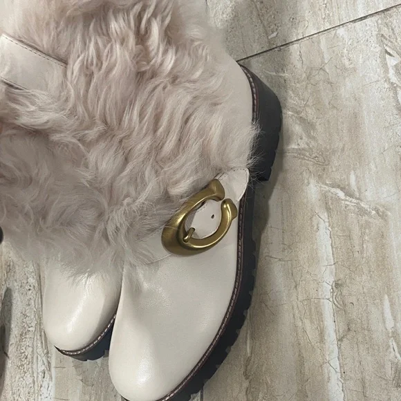 Coach White Fur-Trimmed Winter Boots New - Picture 1 of 3